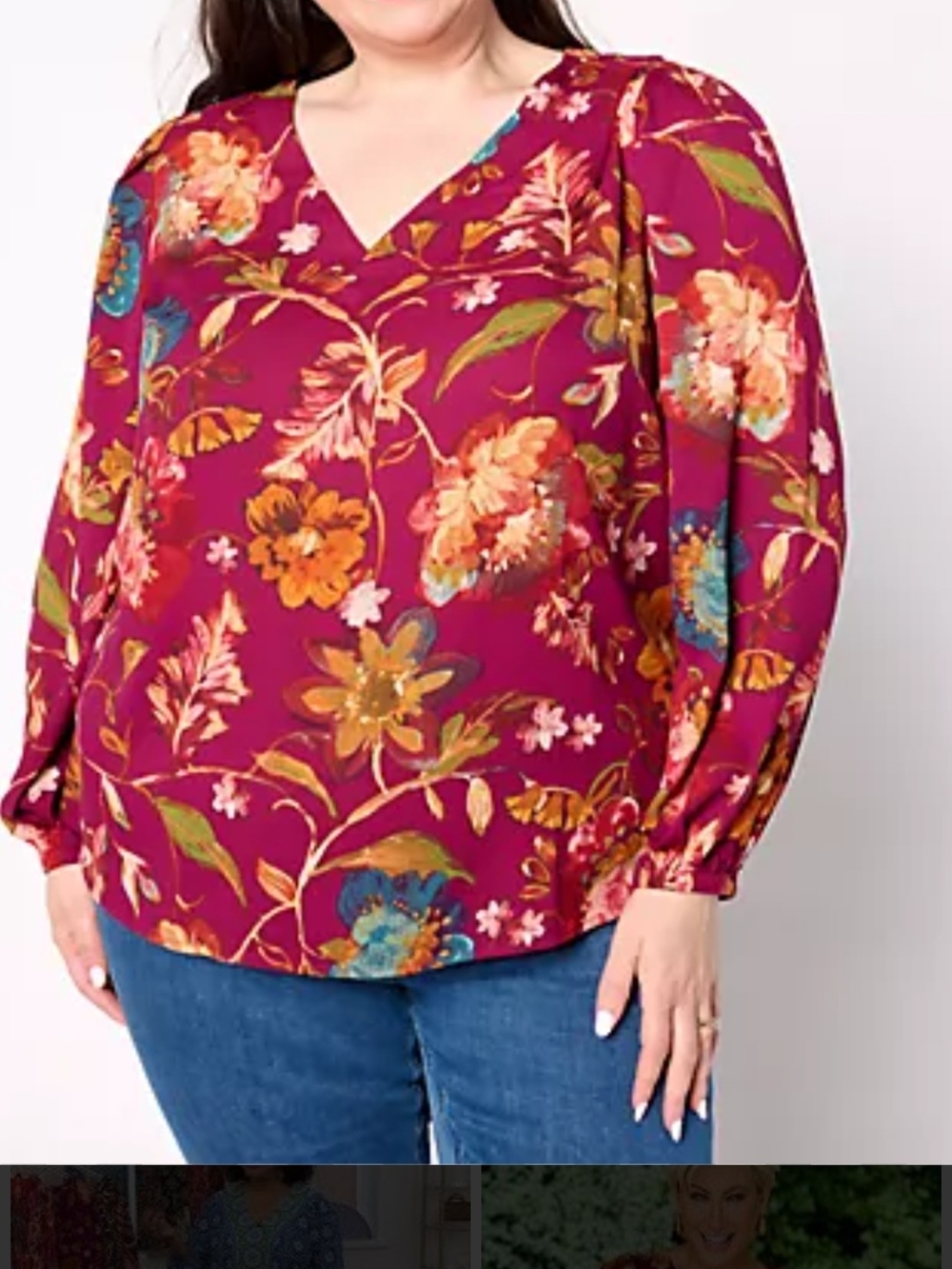 Belle Boho by Kim Gravel Magenta Floral V-Neck Blouse Size 2X